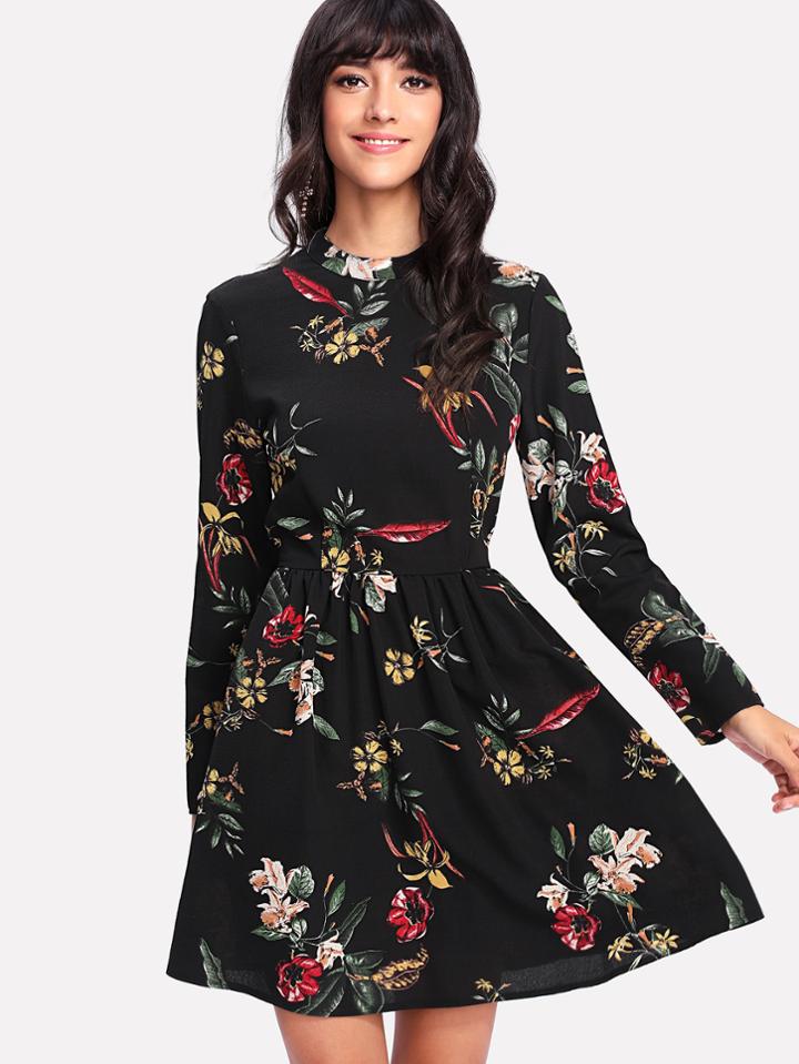 Shein Mock Neck Botanical Dress