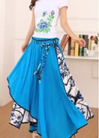 Rosewe Sky Blue Elastic Waist Asymmetric Skirt