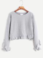 Shein Grey Ruffle Trim Crop T-shirt
