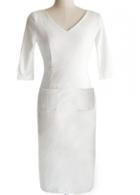 Rosewe Great Solid White Knee Length Dress With V Neck