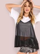 Shein 2 In 1 Short Sleeve Tee With Sheer Cami Top Black