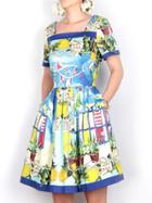 Shein Multicolor Boat Neck Backless Pockets Lemons Dress