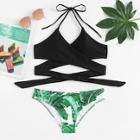 Shein Cross Wrap Mixed & Match Tropical Bikini Set