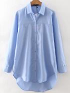 Shein Blue Button Up High Low Blouse