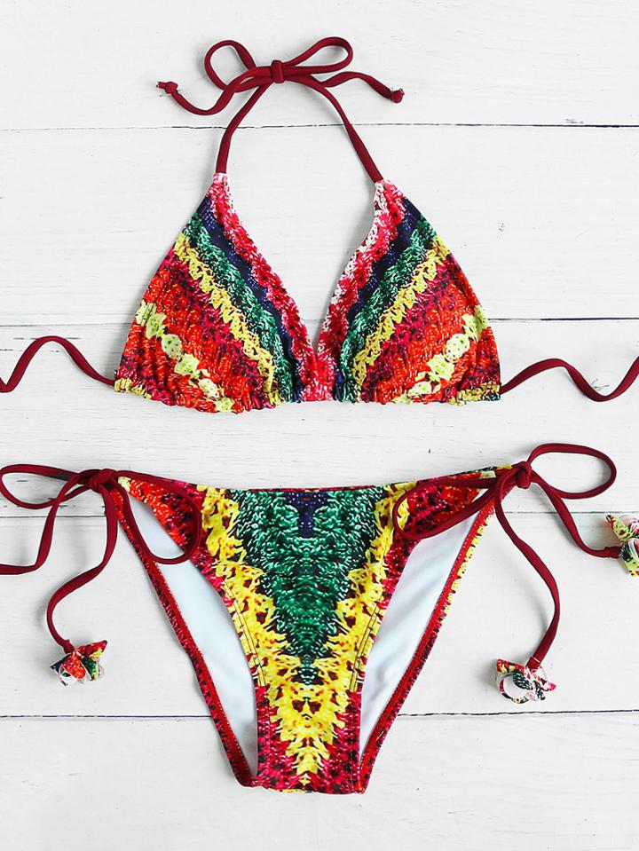 Shein Mixed Print Triangle Bikini Set