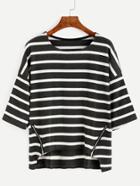 Shein Contrast Striped Zipper Front High Low T-shirt