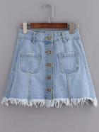 Shein Blue Bottons Pockets Denim Skirt