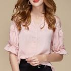 Shein Lace Contrast Ruffle Sleeve Blouse