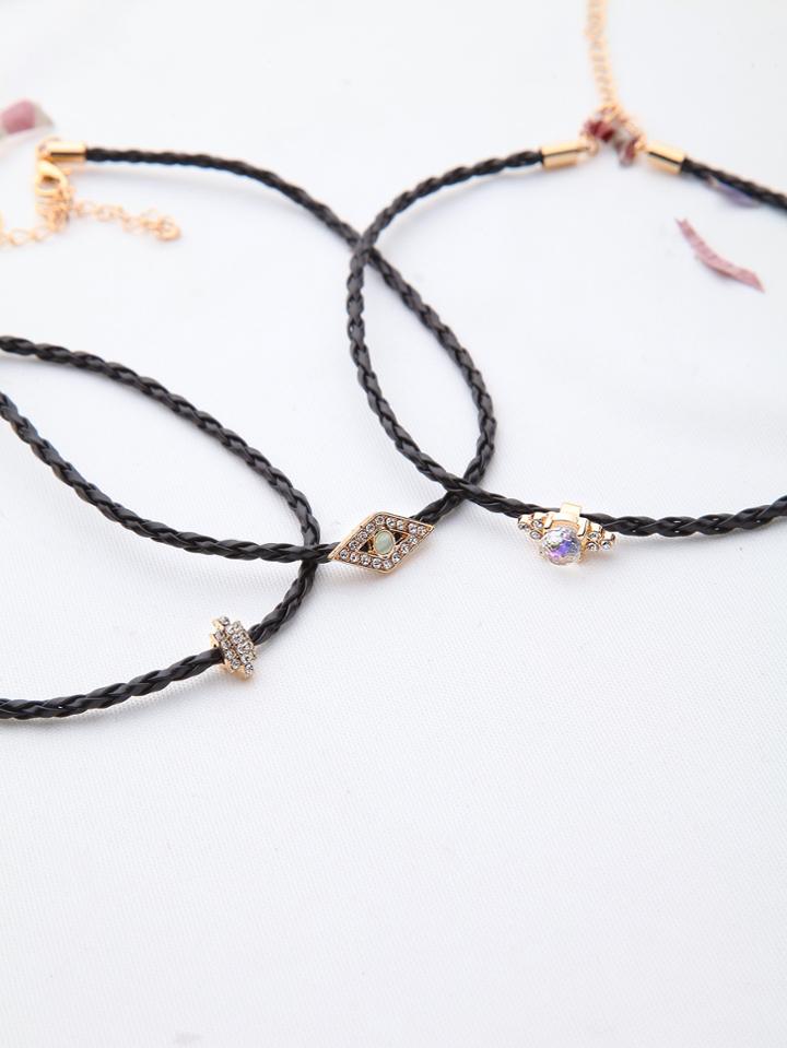 Shein Black Rhinestone Braided Choker Set