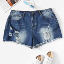 Shein Plus Bleach Wash Ripped Denim Shorts