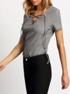 Shein Grey Short Sleeve Lace Up Front T-shirt