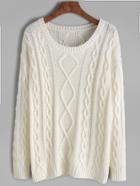 Shein White Cable Knit Drop Shoulder Sweater