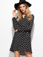 Shein Black Polka Dot Single Breasted Shirt Dress