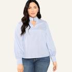 Shein Plus Buckled Keyhole Neck Striped Blouse