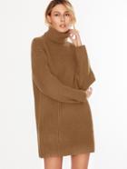 Shein Camel Turtleneck Drop Shoulder Sweater Dress