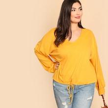 Shein Plus Drawstring Hem Solid Tee