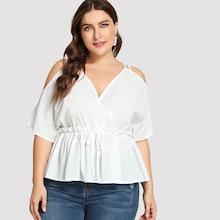 Shein Plus Double Strap Cold Shoulder Wrap Top
