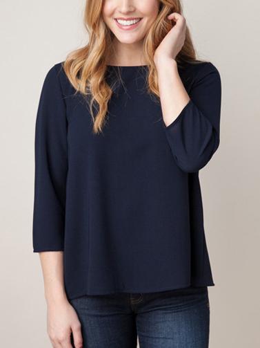 Shein Navy Round Neck Hollow Back Loose Blouse
