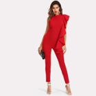 Shein Asymmetrical Flounce Solid Tailored Jumpsuit