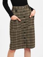 Shein Pocket Patched Button Up Plaid Skirt