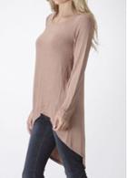 Rosewe Khaki Long Sleeve High Low T Shirt