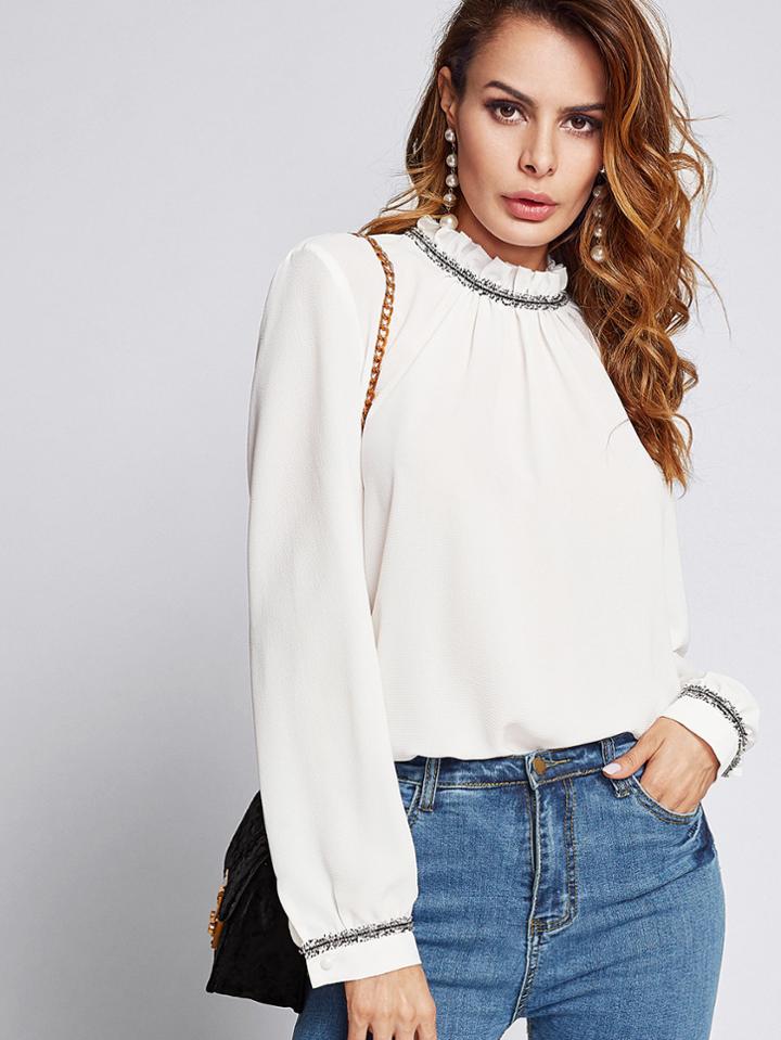 Shein Ruffle Collar Fringe Tape Trim Top