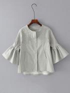 Shein Embroidered Flower Fluted Sleeve Blazer