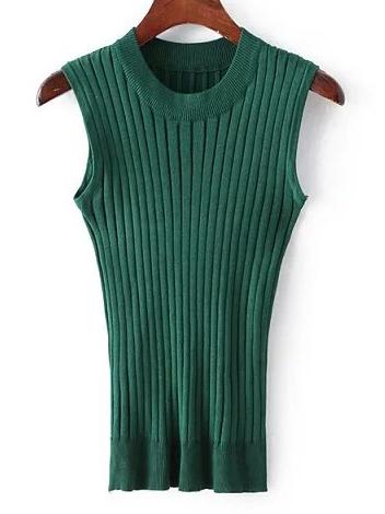 Shein Green Crew Neck Rib Slim Sweater Tank