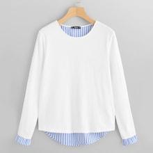 Shein Contrast Striped Ribbed Knit Sweatshirt