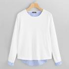 Shein Contrast Striped Ribbed Knit Sweatshirt