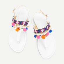Shein Pom Pom Decorated Toe Post Flat Sandals