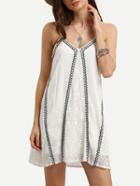 Shein Lace Inset Zig Zag Embroidered Cami Dress