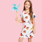 Shein Girls Allover Bird Print Dress