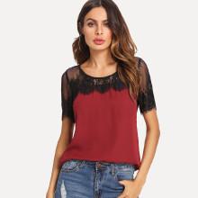 Shein Contrast Lace Yoke Top