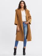 Shein Oversized-collar Woollen Blend Coat With Belt