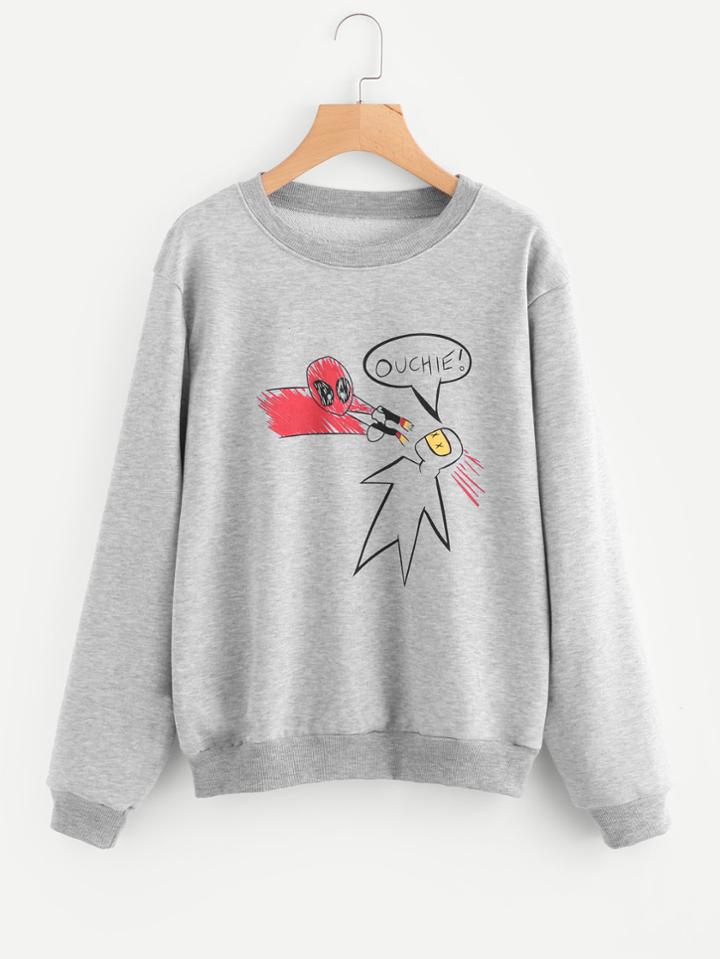 Shein Graffiti Print Marled Sweatshirt