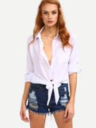 Shein Knot-front Long Sleeve Shirt - White