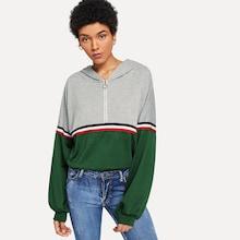 Shein Tape Detail Half Zip Hoodie