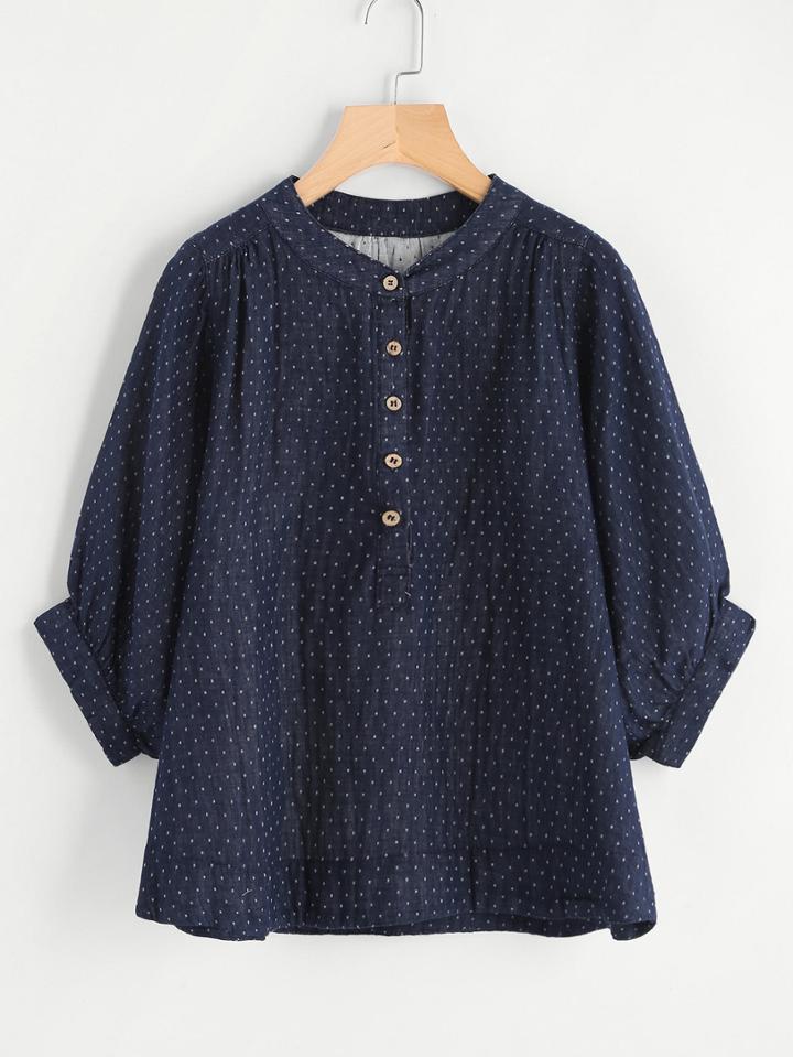 Shein Dot Print Lantern Sleeve Blouse