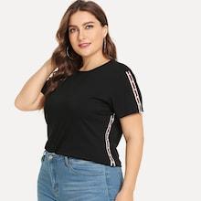 Shein Plus Pearl And Striped Tape Side Dress