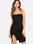 Shein Lace Up Back Split Suede Slip Dress