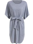 Shein Grey Dolman Round Neck Tie-waist Loose Dress