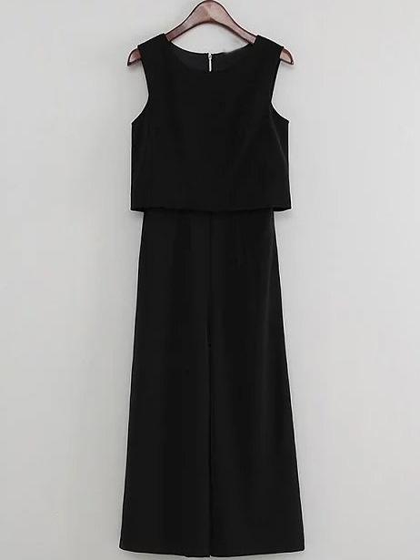 Shein Black Sleeveless Zipper Back Wide Leg Jumpsuit