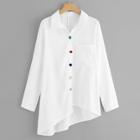 Shein Colorful Button Decorated Asymmetric Hem Shirt