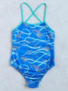 Shein Blue Shark Print Cross Back One-piece Swimwear