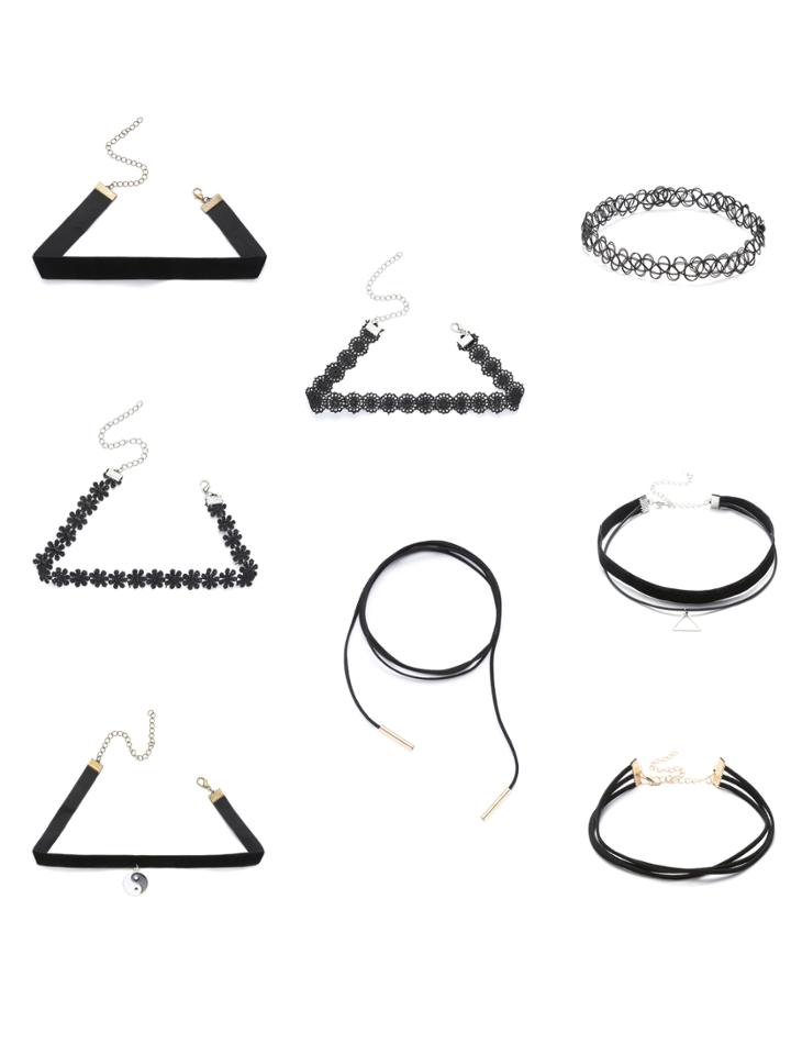 Shein 8pcs Black Choker Set