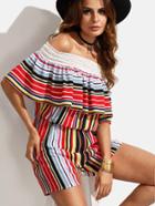Shein Multicolor Striped Ruffle Off The Shoulder Jumpsuit
