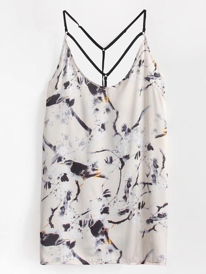 Shein Bird Print Strappy Back Dress