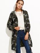Shein Camo Print Drop Shoulder Drawstring Zipper Coat