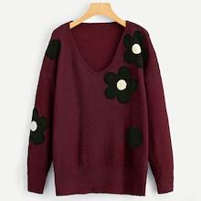 Shein Plus Drop Shoulder Floral Embroidered Sweater
